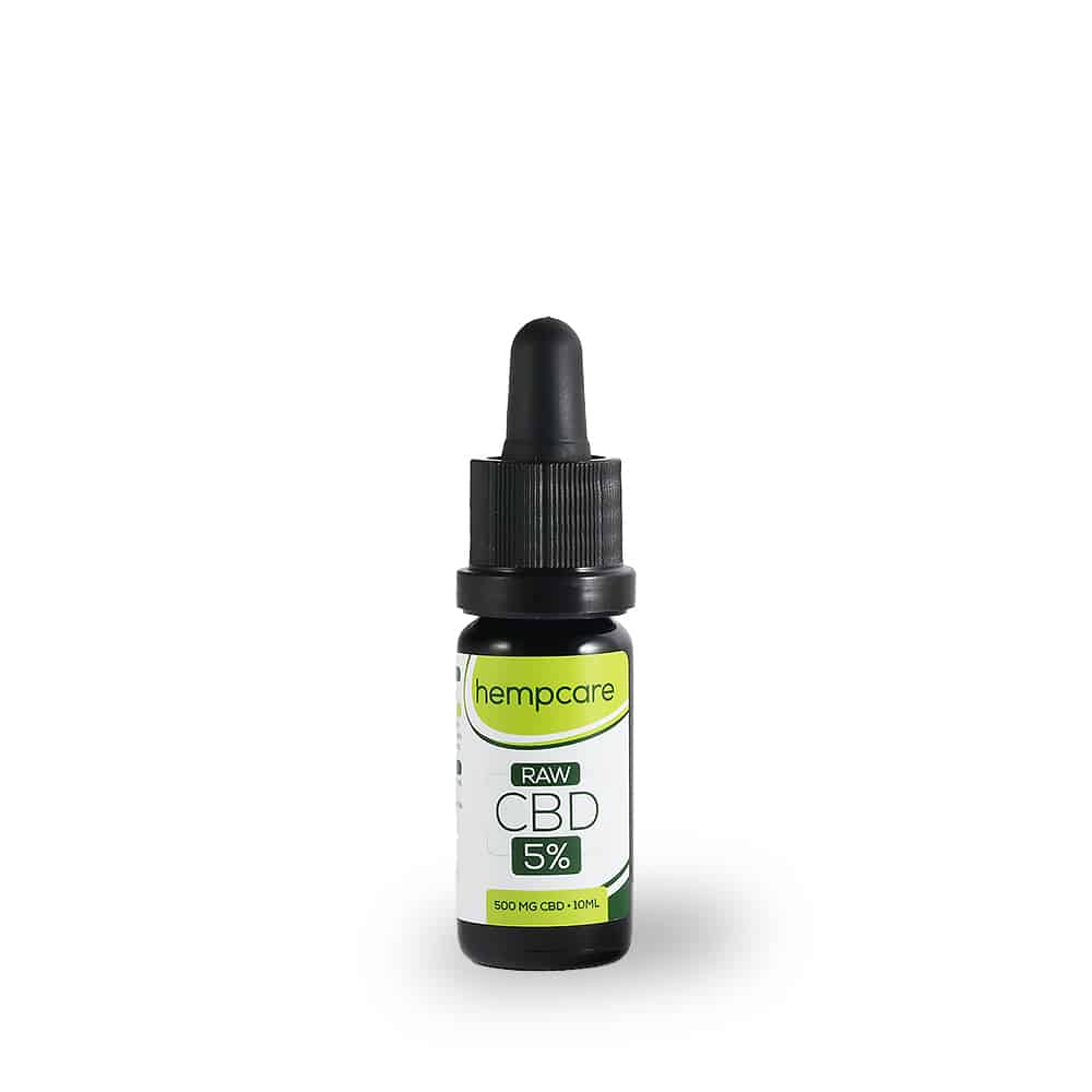 Raw Hempcare CBD 5% 10ml flesje front view. Raw Hempcare CBD 5% 10ml flesje front view.