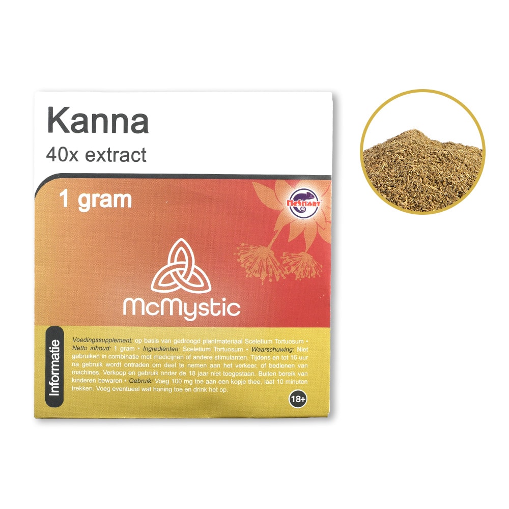 Kanna 40x 1 gram Front view + contents McMystic Kanna 40x Extract 1 gram Front view + contents McMystic