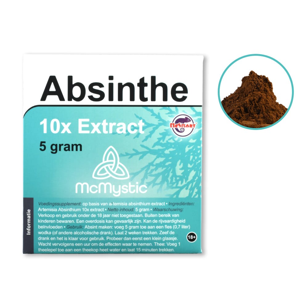 Absinthe 10x extract 5 gram front view + contents McMystic Absinthe 10x extract 5 gram front view + contents McMystic
